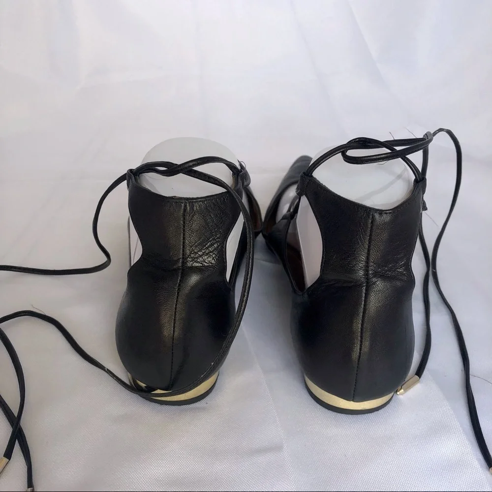 Aquazzura Christy Lace-Up Flats Black Leather 37.5